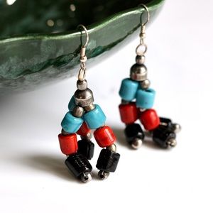 Vintage Native American Sterling Trade Bead Dangle Earrings